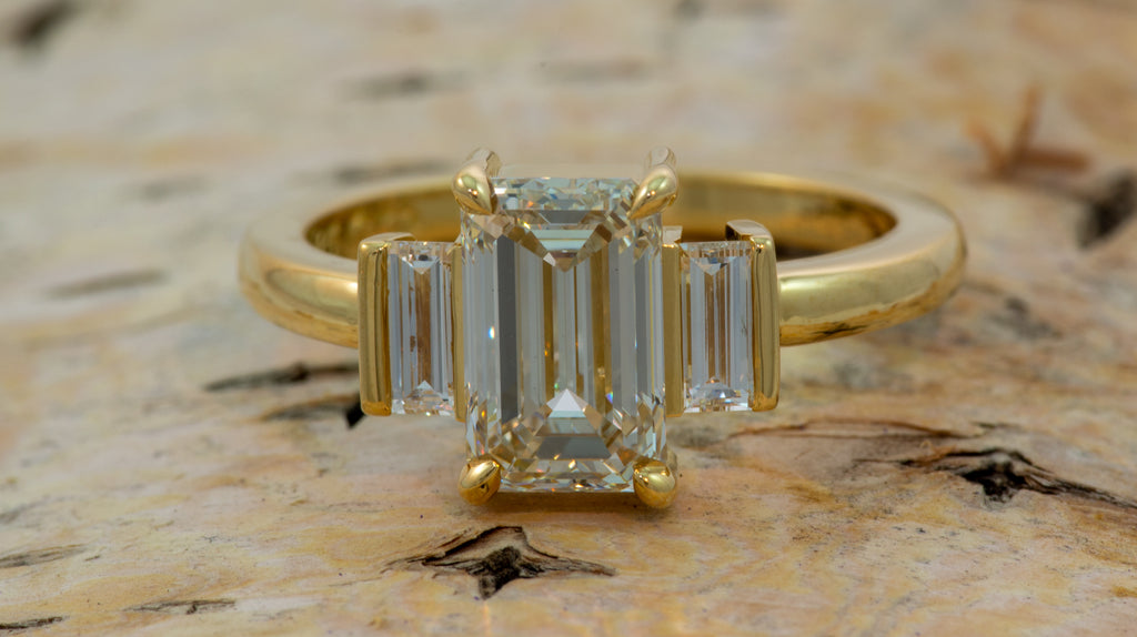 2 Carat Emerald Cut Lab-Grown Diamond Three-Stone Engagement Ring