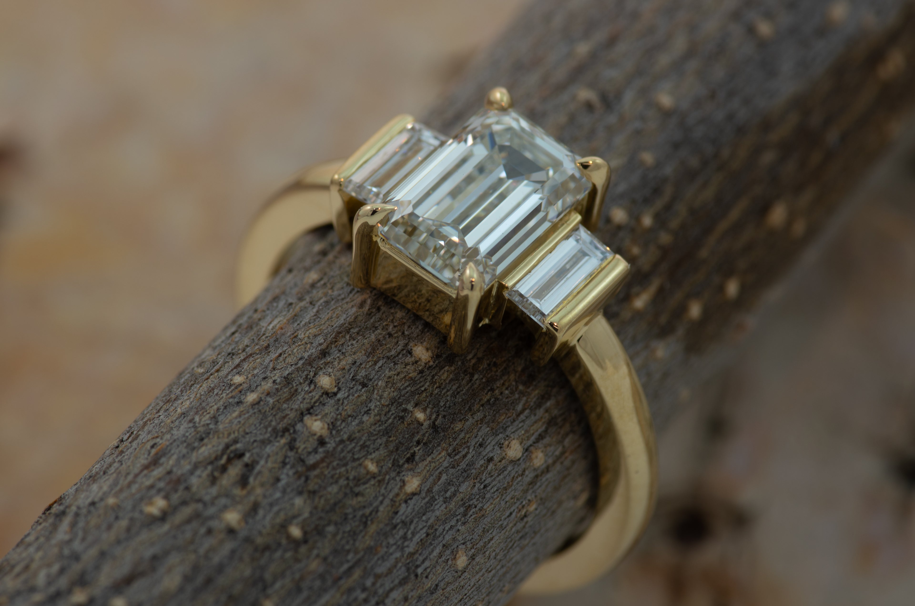 2 Carat Emerald Cut Lab-Grown Diamond Three-Stone Engagement Ring