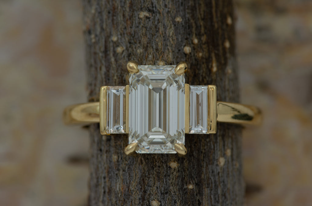 2 Carat Emerald Cut Lab-Grown Diamond Three-Stone Engagement Ring