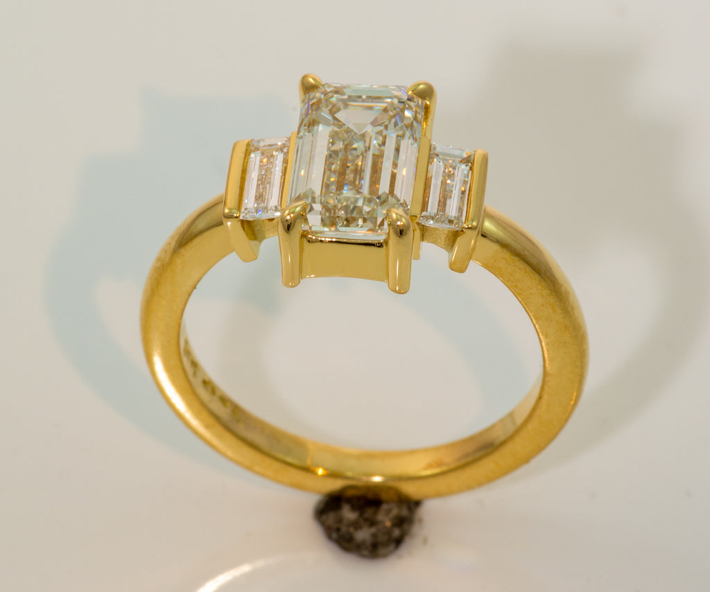 2 Carat Emerald Cut Lab-Grown Diamond Three-Stone Engagement Ring