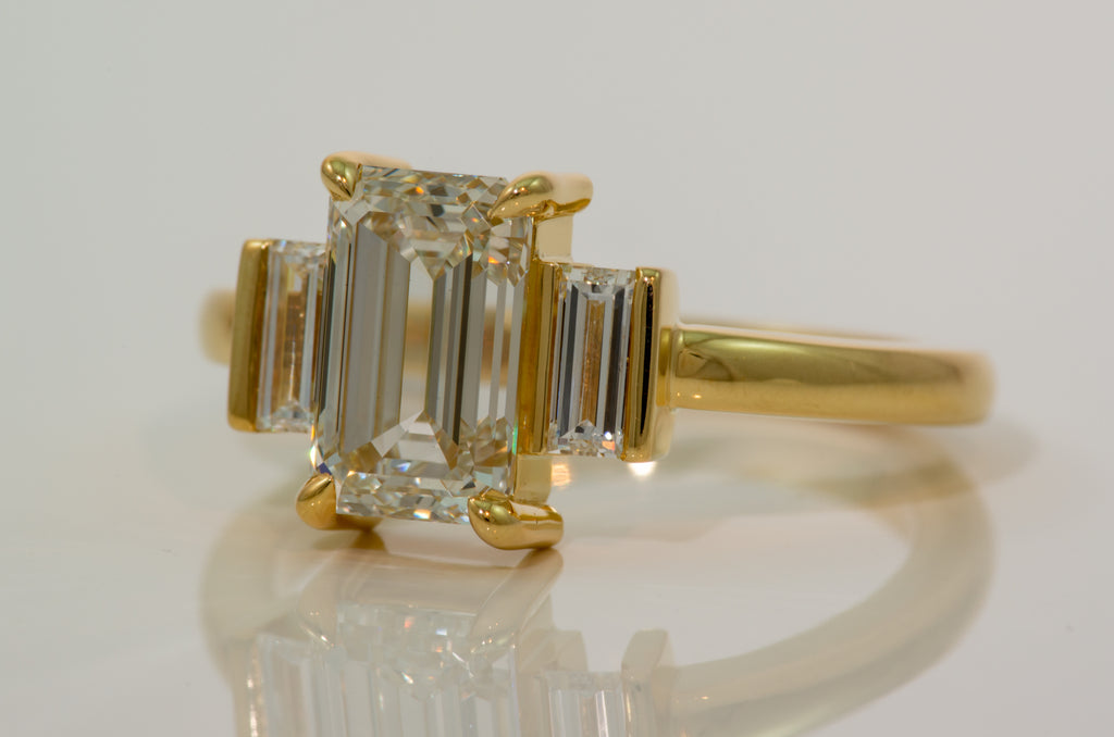 2 Carat Emerald Cut Lab-Grown Diamond Three-Stone Engagement Ring