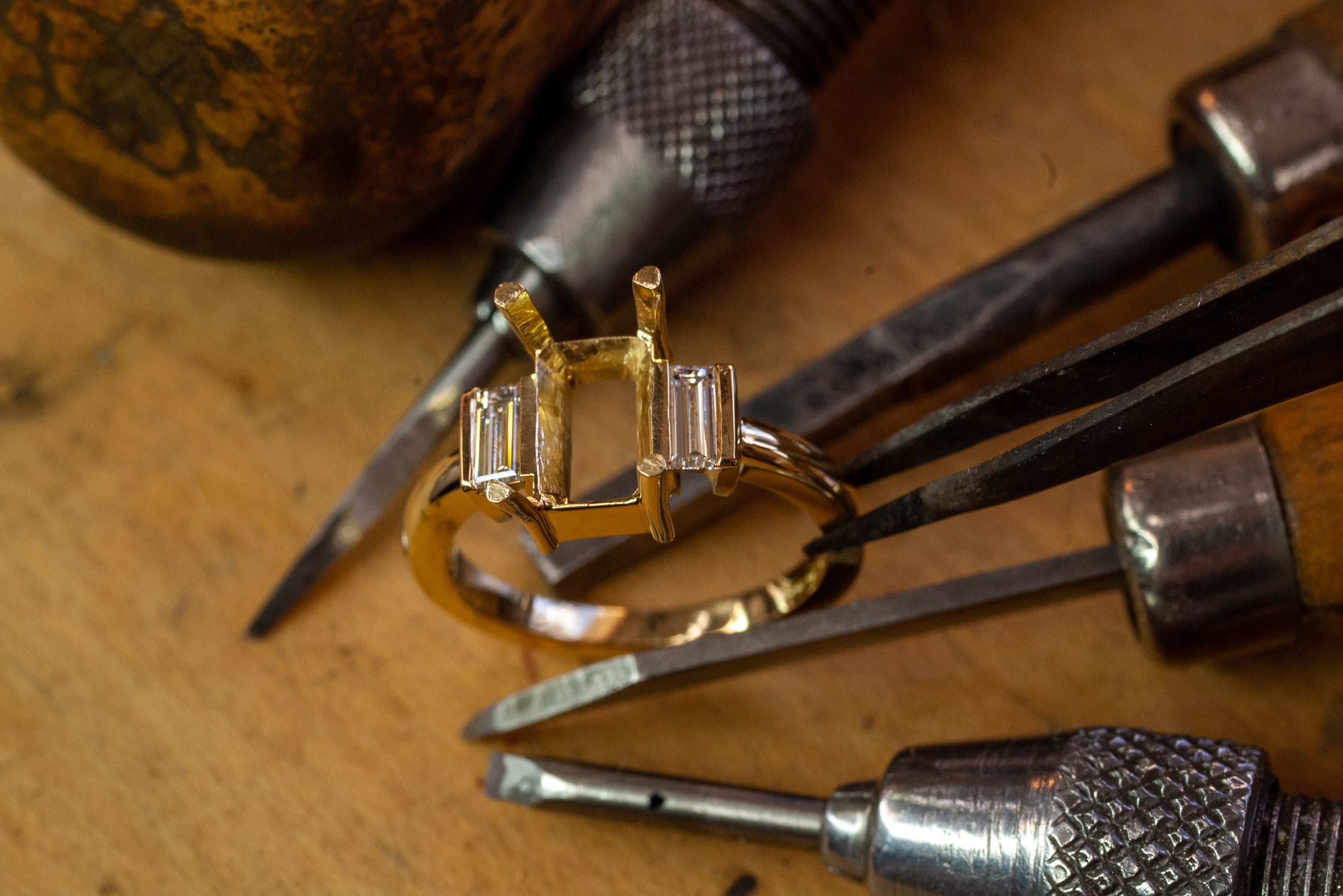 2 Carat Emerald Cut Lab-Grown Diamond Three-Stone Engagement Ring