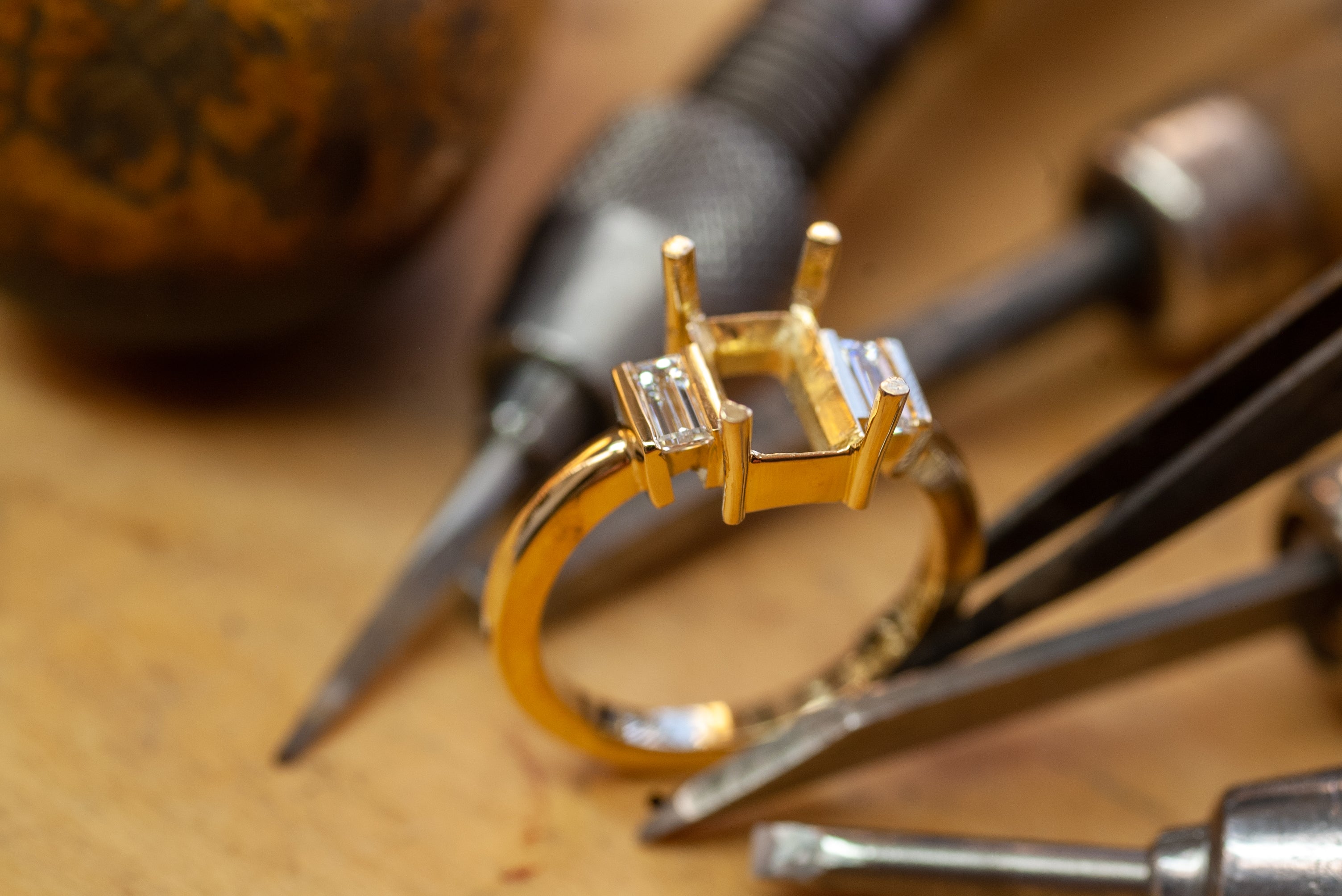 2 Carat Emerald Cut Lab-Grown Diamond Three-Stone Engagement Ring